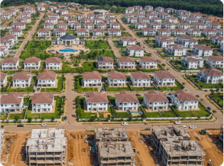 Aerial view of a residential estate under construction