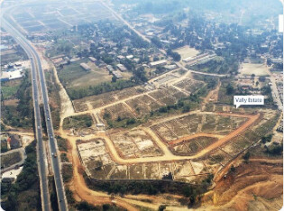 Aerial view of residential land being cleared and subdivided